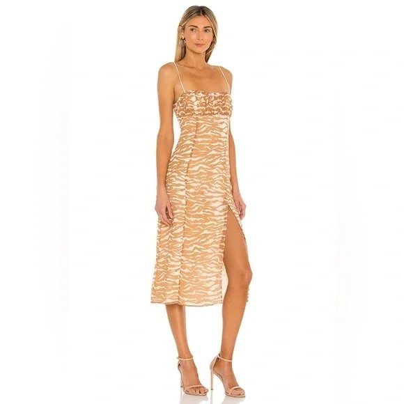 Camila Coelho Dresses & Skirts - Camila Coelho‎ Dress Bailee Zebra Print Side Slit Tan Cream M Animal Print Boho